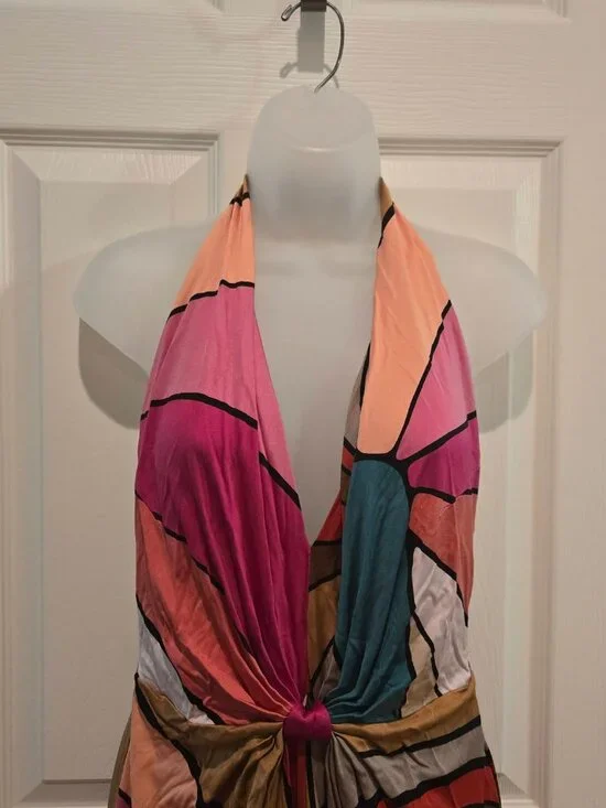 Issa London Silk Rainbow Halter Sleeveless Maxi Dress Size 10 - Picture 7 of 13